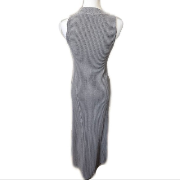 Elan, Waffle Knit, 100% Cotton, Gray, Ruched With Tie, Maxi Dress, S - Picture 4 of 8